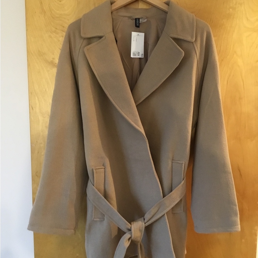 NWT H&M Divided Camel Belted Wrap Coat